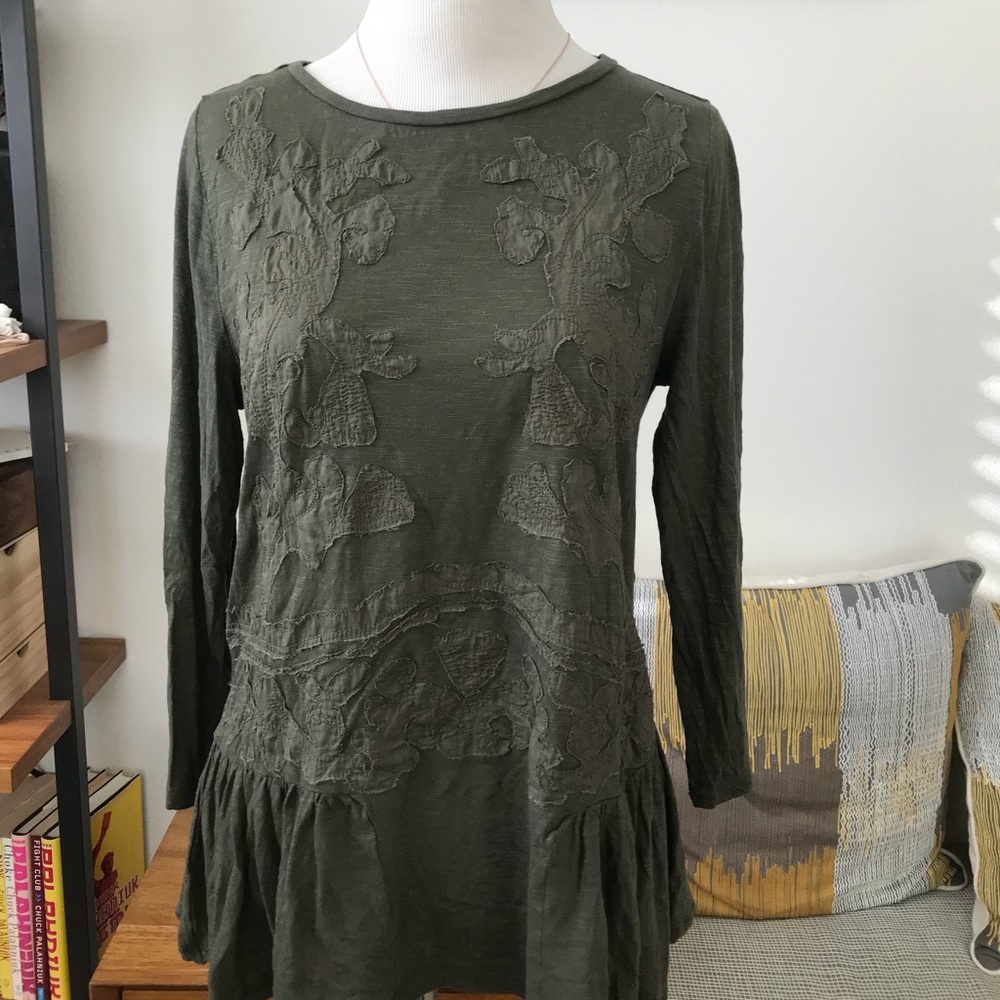 Loft peplum embroidered 3/4 sleeve shirt